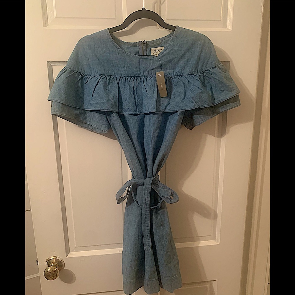 Brand New With Tags Chambray J Crew Ruffle Dress Size 10